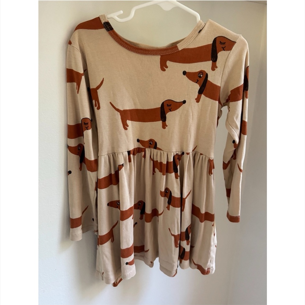 Mini Rodini Beige Dress with Brown Dog Print